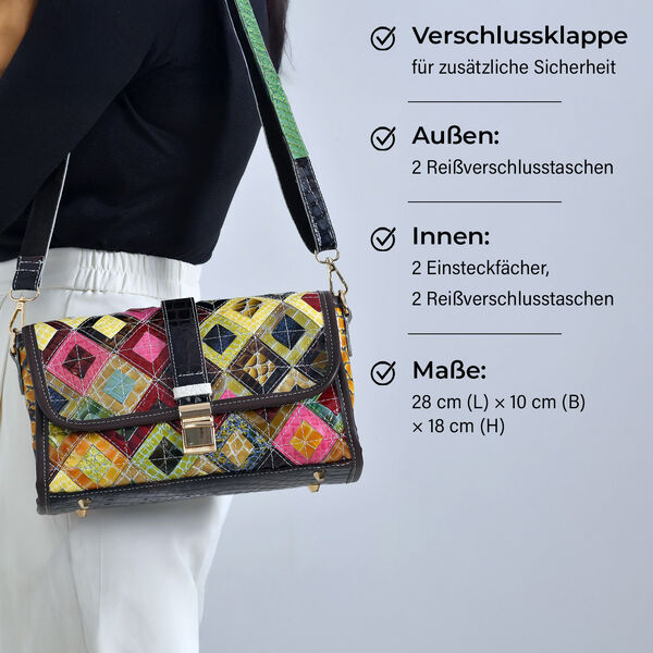 Chaos by Elsie Crossbody-Tasche aus echtem Leder, RFID-Schutz, Doppel-Rauten-Design und Mini-Taschenlampe, 28x10x18 cm image number 4