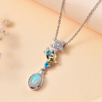 GP Sea Life Kollektion- AA &auml;thiopischer Welo Opal, Chromdiopsid, Neon Apatit, Zirkon und blauer Saphir-Anh&auml;nger mit 45cm Kette - 1,33 ct.