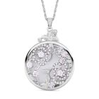 2 -und-1 Lupe und Walflosse mit floralen Weißer Kristall Anhänger mit Kette, Glas, Silberfarben