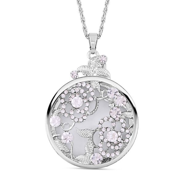 2 -und-1 Lupe und Walflosse mit floralen Wei&szlig;er Kristall Anh&auml;nger mit Kette ca. 61 cm + 5 cm Extender, Glas, Silberfarben