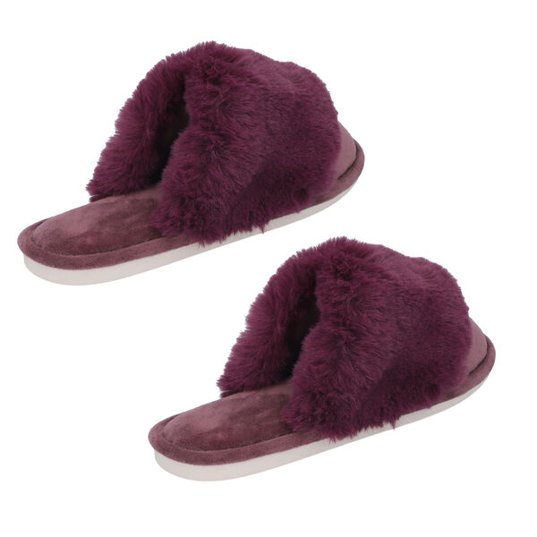 PREMIUM KOLLEKTION: Luxus Kunstfell Hausschuhe mit gepolsterter Sohle, Gr&ouml;&szlig;e 36-37, Burgunderrot image number 4