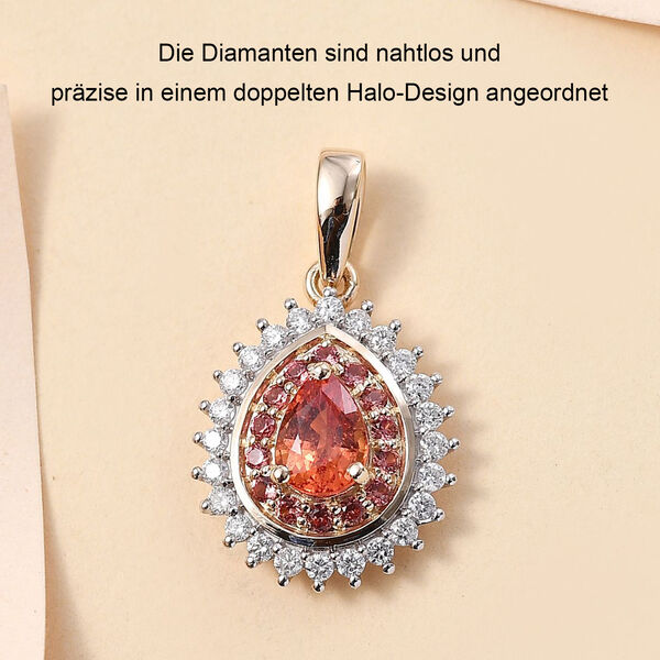 AAA Padparadscha Saphir und Diamant Anh&auml;nger in 585 Gold - 1,63 ct. image number 2