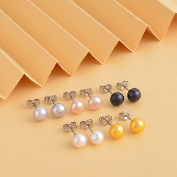 5er Set, mehrfarbige S&uuml;&szlig;wasserzuchtperlen-Ohrstecker, Edelstahl image number 2