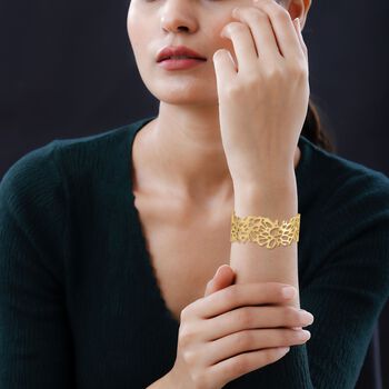 Monstera-Blatt-Muster Armreif, ca. 18 cm, ca. 36,00g, goldfarben