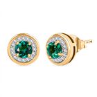 Luxuriant - AAA Lab Created Kolumbianischer Smaragd, Moissanit Ohrringe 925 Silber 750 Gelbgold Vermeil ca. 0.82 ct