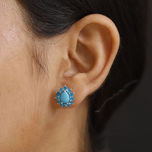 AA Sleeping Beauty T&uuml;rkis und Neon Apatit Ohrringe - 3,84 ct. image number 3