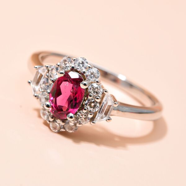 AAA Rubellit und wei&szlig;er Zirkon-Ring, 925 Silber platiniert  ca. 0,98 ct image number 1
