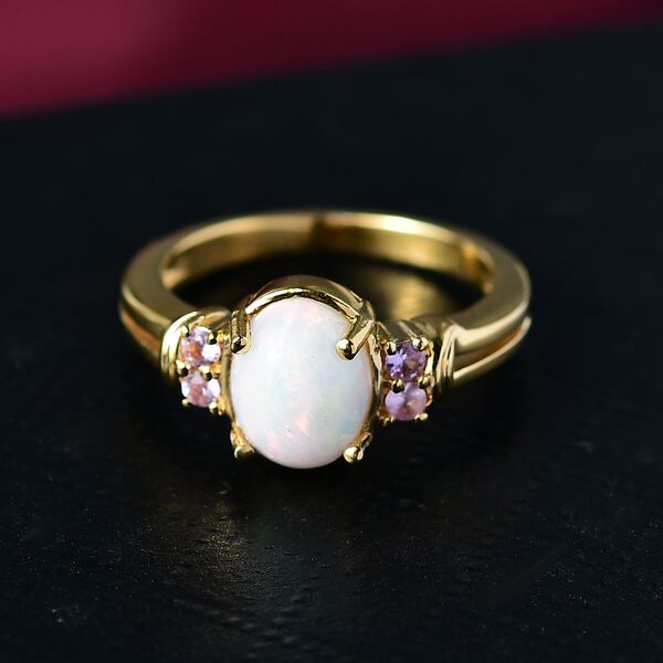 D'Joy AA Nat&uuml;rlicher, &auml;thiopischer Welo Opal, Rosa Saphir Ring 925 Silber vergoldet (Gr&ouml;&szlig;e 17.00) ca. 1,33 ct image number 2