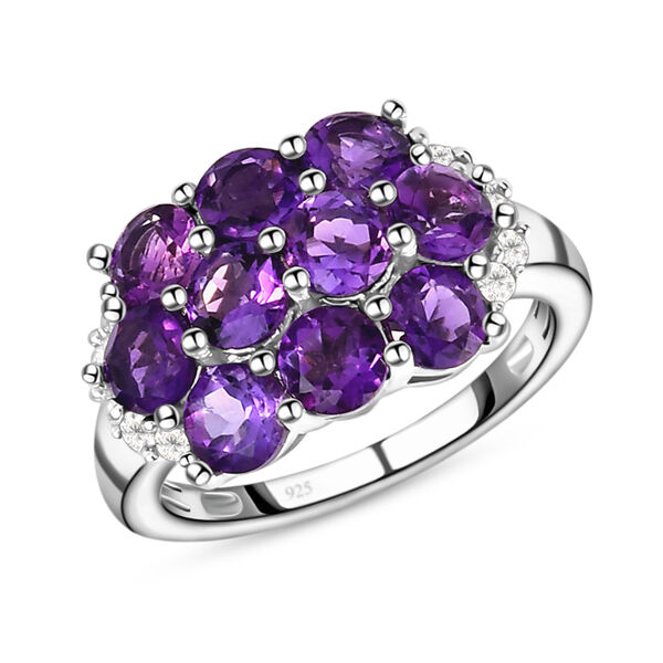 Natürlicher, marokkanischer Amethyst und weißer Zirkon-Ring, 925 Silber platiniert  ca. 2,61 ct image number 4
