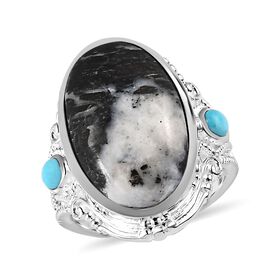 Weißer Büffel und Sleeping Beauty Türkis-Ring - 12,84 ct.