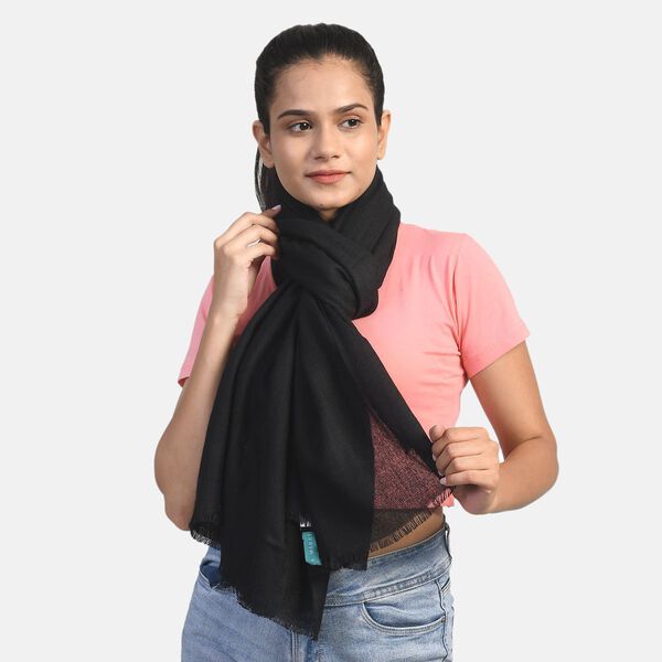 LA MAREY - 100% Kaschmirwolle superweicher Schal, Größe : 190x70 cm, schwarz image number 2