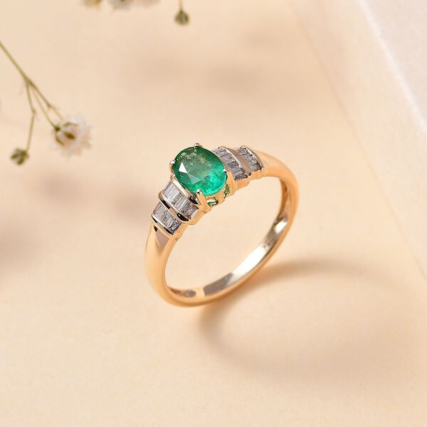 AAA Kolumbianischer Smaragd, Weißer Diamant Ring 375 Gold (Größe 17.00) ca. 0,75 ct image number 2