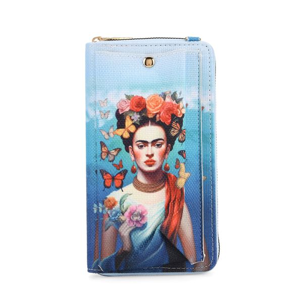 Frida Kahlo und Schmetterling Design Set, Shopper und Handy Umhängetasche, 40 x 12 x 35 cm, Blau image number 6