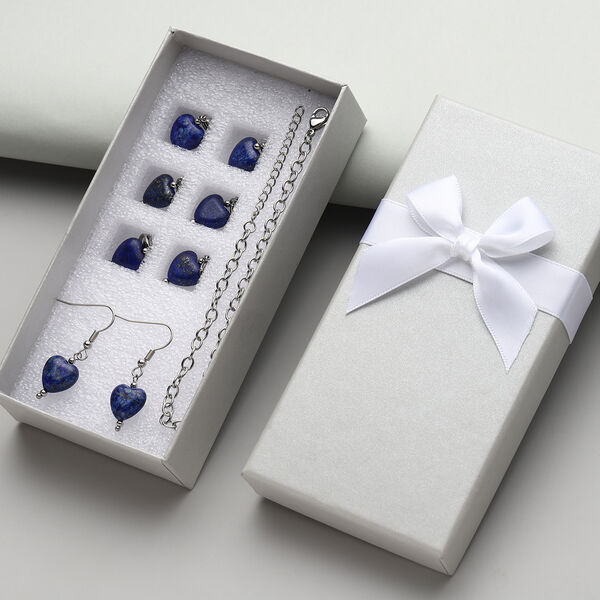 2er-Set, Lapislazuli-Ohrringe und Armband, 19 cm - 52,50 ct. image number 2