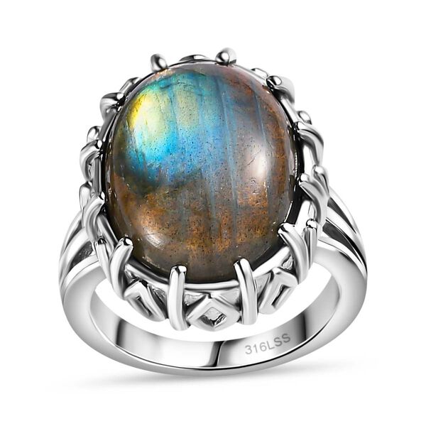 Labradorit Ring, Edelstahl, (Gr&ouml;&szlig;e 17.00) ca. 13.23 ct image number 4