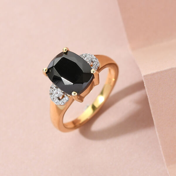 Elite Shungit und Zirkon Ring 925 Silber vergoldet  ca. 2,09 ct image number 2