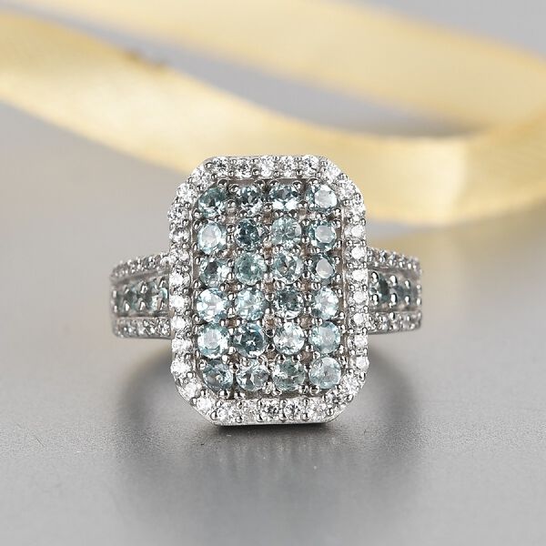 Alexandrit und Zirkon Cluster Ring 925 Silber Platin-Überzug image number 2