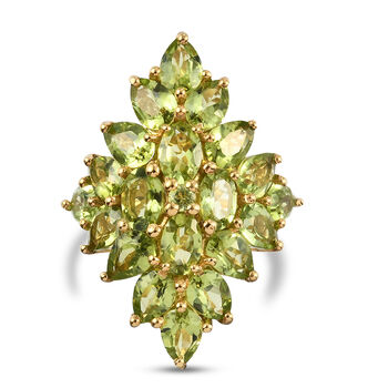 Nat&uuml;rlicher Peridot-Ring, 925 Silber vergoldet (Gr&ouml;&szlig;e 16.00) ca. 9,49 ct
