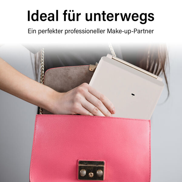 Faltbarer LED-beleuchteter Schminkspiegel, 3 Helligkeitsstufen, Doppelseitige Spiegelflächen, Weiß image number 7