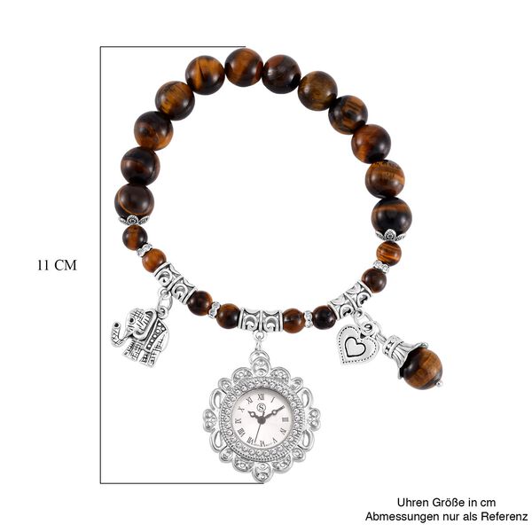 STRADA - Japanisches Uhrwerk, Tigerauge, Weißer Kristall Flexible Uhr 18.5 cm Reiner Edelstahl ca. 25.30 ct image number 5