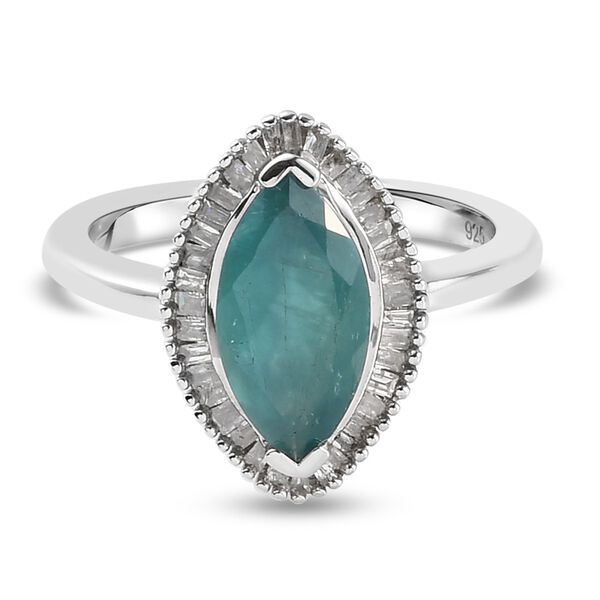 Grandidierit und Diamant Halo Ring 925 Silber Platin-&Uuml;berzug