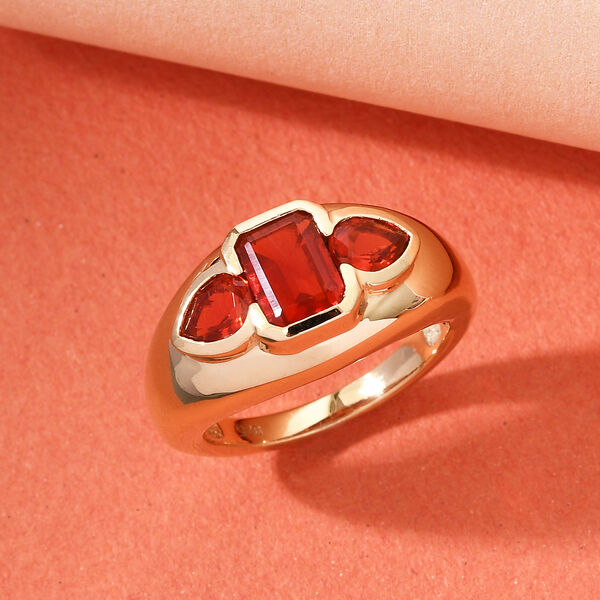 Mexikanischer Kirschfeuer-Opal Ring 925 Silber vergoldet  ca. 1,17 ct image number 2