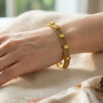 Gelber Kristall Armreif, flexibel (ca. 18-19 cm), 316L Edelstahl, goldfarben