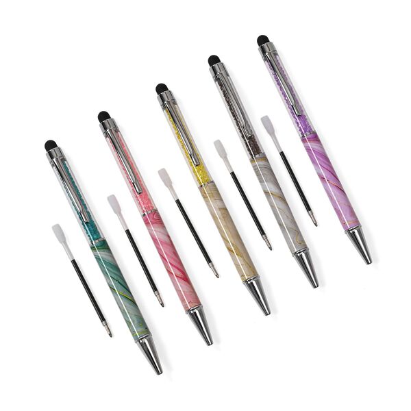 Kugelschreiber-Set, Marmor-Design, 14,5&times;1cm, 5 St&uuml;ck