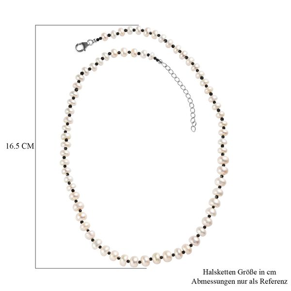 Wei&szlig;e S&uuml;&szlig;wasser Perle, Schwarzer Spinell Halskette ca. 45 cm 925 Silber rhodiniert image number 5
