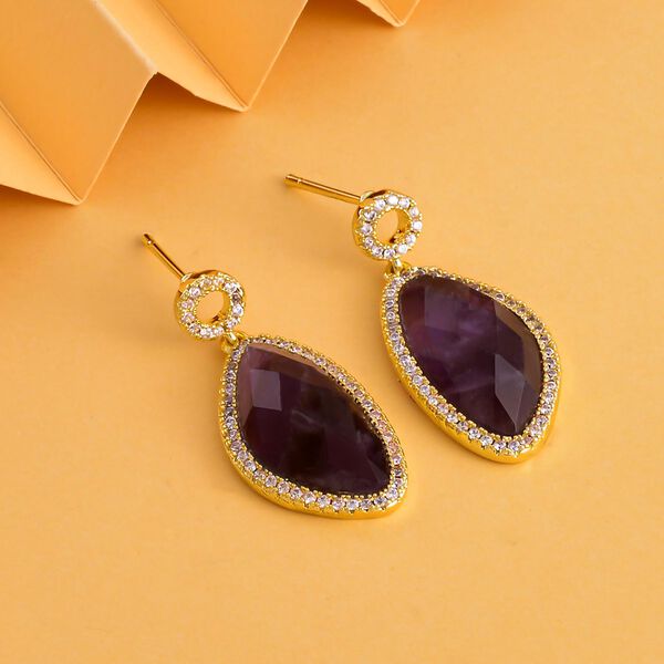 Afrikanischer Amethyst, Wei&szlig;e Zirkonia Ohrringe, ca. 13.00 ct image number 1