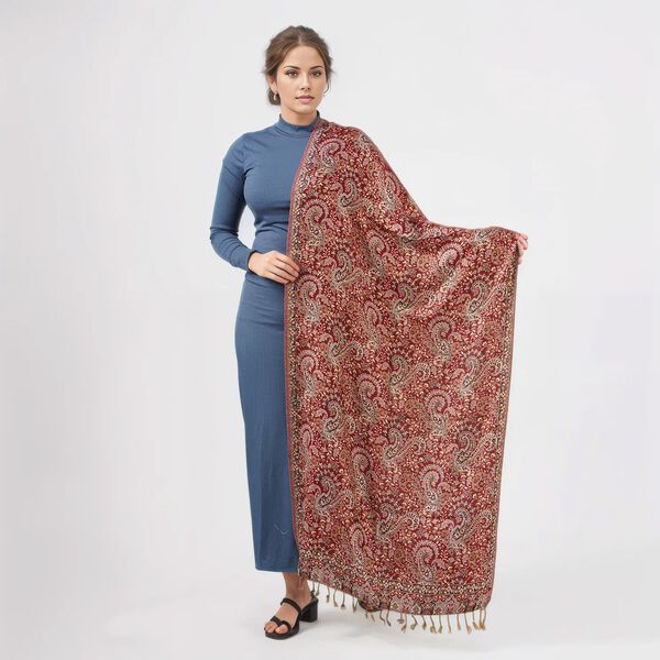 Jamawar-Schal, 3-Schiffchen-Webung, 70x200 cm, Paisley image number 2