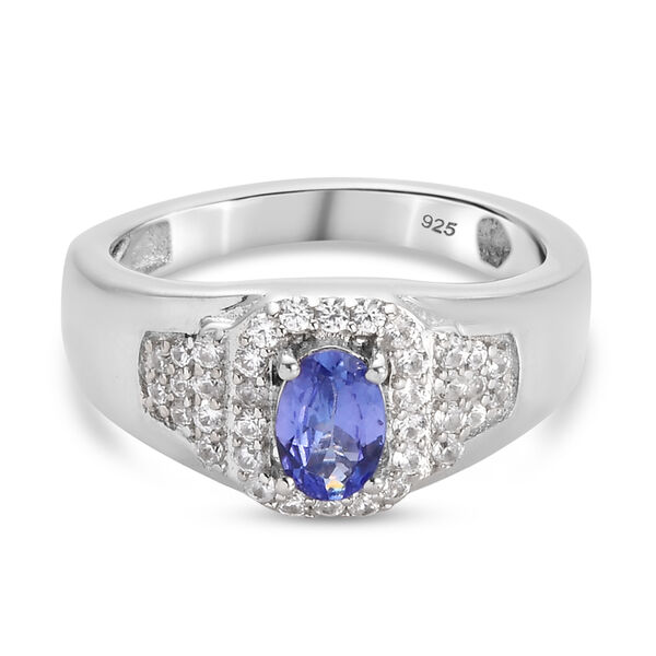 Tansanit und Zirkon Ring 925 Silber platiniert  ca. 0,84 ct