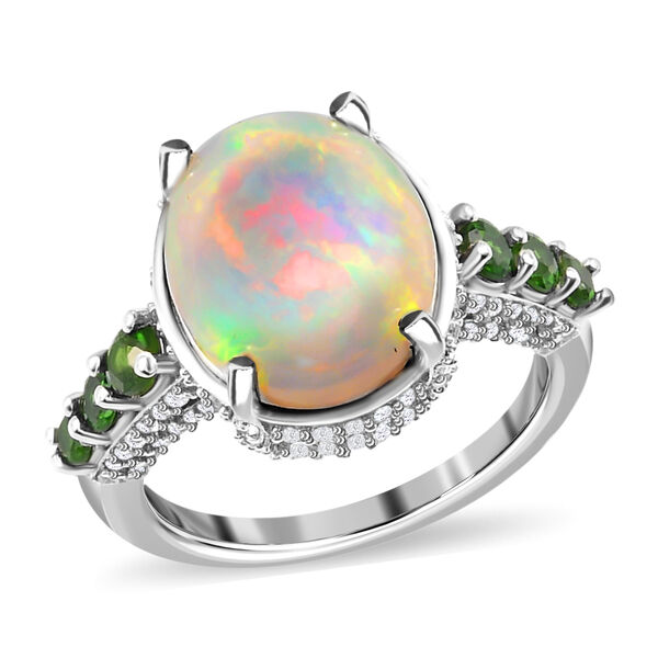 Nat&uuml;rlicher, &auml;thiopischer Opal, Chromdiopsid und Zirkon-Ring - 4,64 ct. image number 5