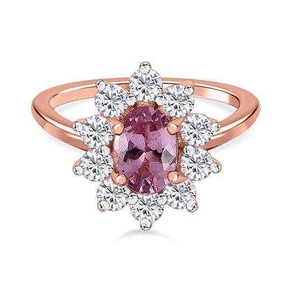 AA Lila Spinell, wei&szlig;er Zirkon Ring, 925 Silber Ros&eacute;gold Vermeil (Gr&ouml;&szlig;e 18.00) ca. 0.99 ct