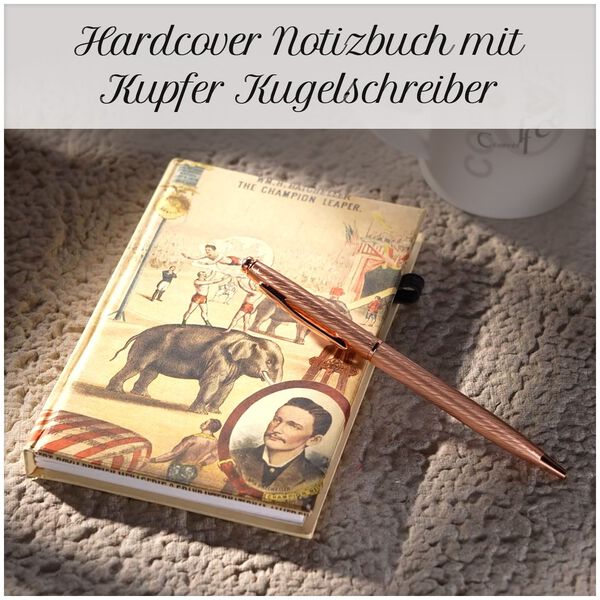 Hardcover Notizbuch mit Kupfer Kugelschreiber, Elefant-Muster, beige image number 2