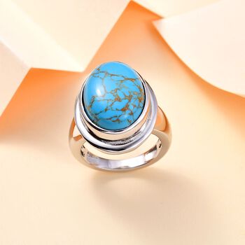 Blauer T&uuml;rkis Ring Messing (Gr&ouml;&szlig;e 18.00) ca. 10.32 ct