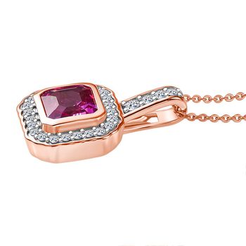 LUXURIANT AAA Labor Rosa Saphir und Labor Diamant Anh&auml;nger mit 50cm Kette - 2,63 ct.