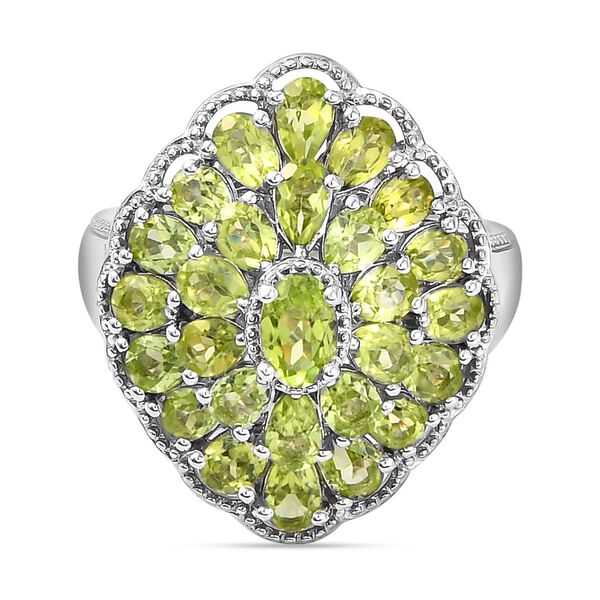 Nat&uuml;rlicher Peridot-Ring 925 Silber platiniert  ca. 5,93 ct