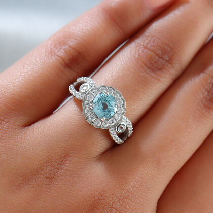 Kambodschanischer, blauer und wei&szlig;er Zirkon-Ring, 925 Silber platiniert (Gr&ouml;&szlig;e 17.00) ca. 2,48 ct