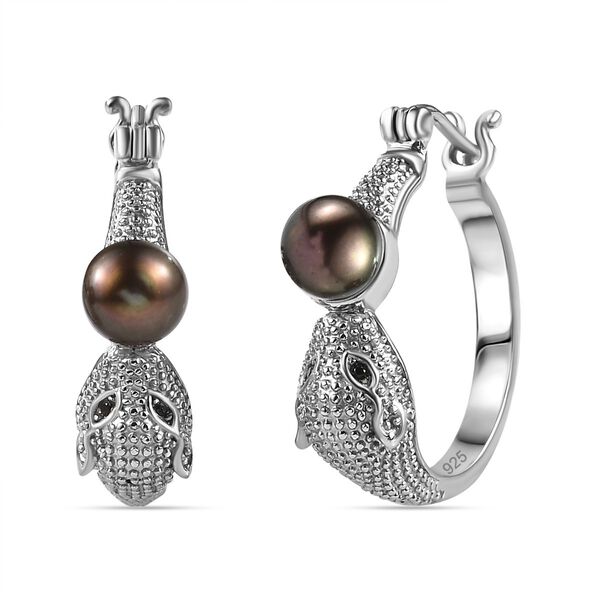 S&uuml;&szlig;wasser-Pfauperle und schwarze Spinell-Ohrringe