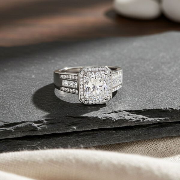 ALLE ERSTEMAL RADIANTA GRA zertifiziert RADIANT-SCHLIFF Moissanit (D-VVS) Ring 925 Silber rhodiniert (Gr&ouml;&szlig;e 18.00) ca. 3.00 ct image number 2