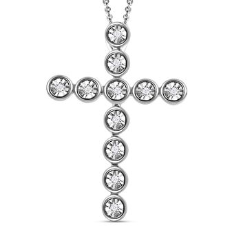 Wei&szlig;er Diamant Kreuz-Anh&auml;nger mit Kette, 925 Silber platiniert ca. 0.10 ct