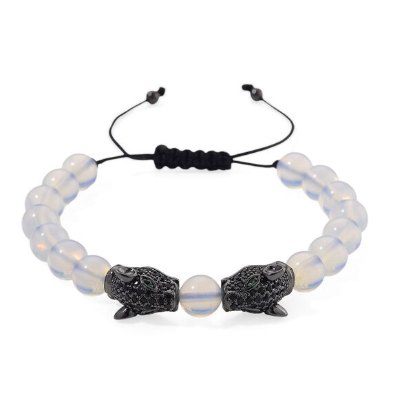 Opalite, Schwarzer Zirkonia Armband, Flexibles, Messing Schwarzes Rhodium