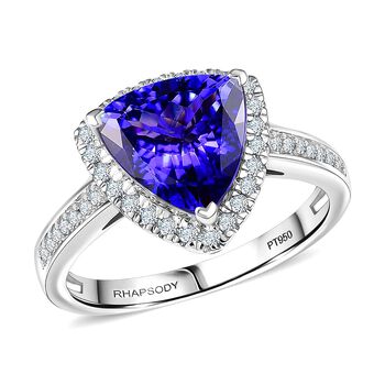 Rhapsody AAAA Tansanit, Wei&szlig;er Diamant Ring 950 Platin (Gr&ouml;&szlig;e 20.00) ca. 3,61 ct
