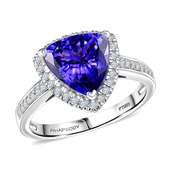 Rhapsody AAAA Tansanit, Wei&szlig;er Diamant Ring 950 Platin (Gr&ouml;&szlig;e 20.00) ca. 3,61 ct