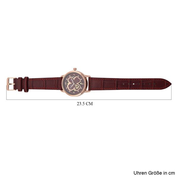 GENOA TIME V2 Automatikuhr mit Automatikwerk, Zifferblatt mit Blumenmuster und Moissaniten, rotes Lederarmband, 36 mm, ca. 0,08 ct. image number 7