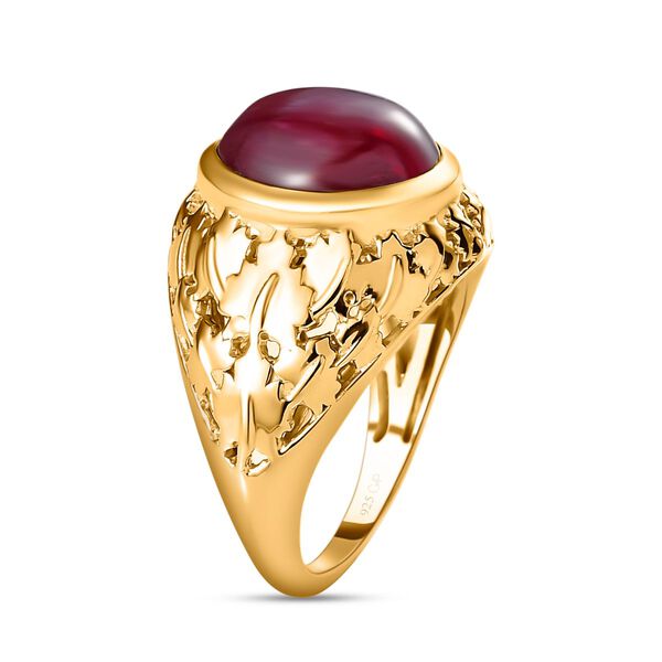 GP Celestial Dream Kollektion -  Afrikanischer Rubin (Fissure gef&uuml;llt), Kanchanaburi Blauer Saphir Ring, 925 Silber Gelbgold Vermeil, (Gr&ouml;&szlig;e 20.00) ca. 8.04 ct image number 4