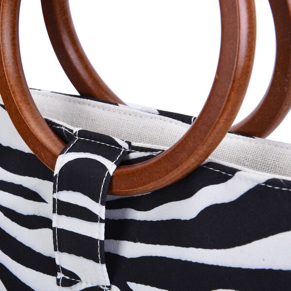 Handtasche mit Holzgriff, Zebramuster, Gr&ouml;&szlig;e 32x12x29cm, Schwarz und Wei&szlig; image number 6