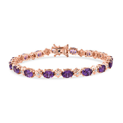GP - AAA Rose De France Amethyst, Wei&szlig;er Zirkon Armband ca. 20 cm 925 Silber 750 Ros&eacute;gold Vermeil ca. 13,72 ct.