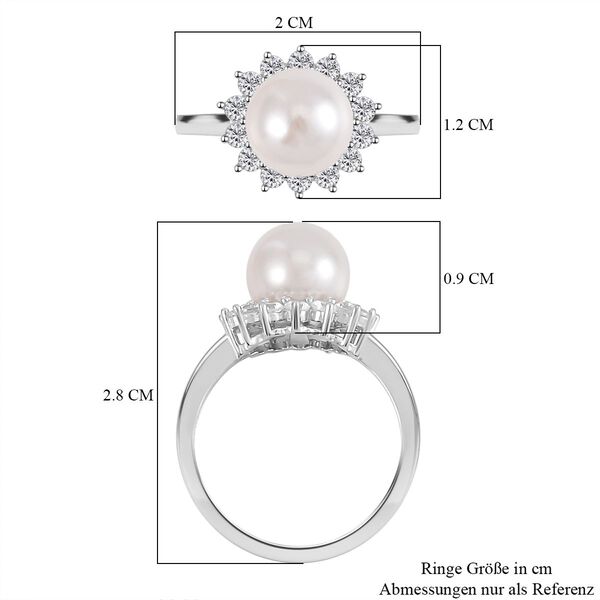 Wei&szlig;e Muschelkernperle und Zirkonia Ring - 0,40 ct. image number 6